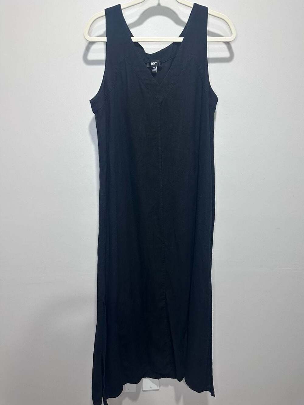 DKNY Black Linen V-Neck Sleeveless Maxi Dress Size Medium